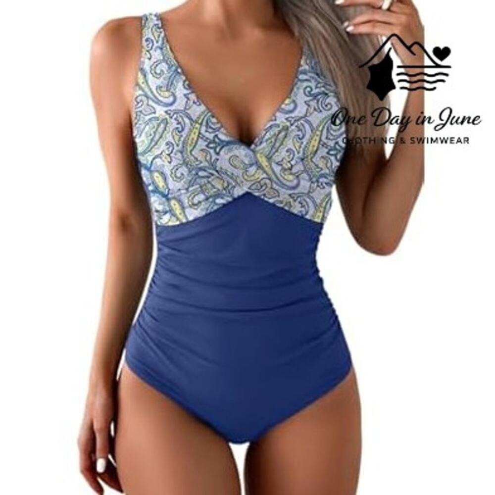 Eomenie Plus Size Cross Front One Piece Swimsuit Size 2XL